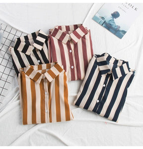 Stripe Chiffon Long Sleeve Blouse Shirt