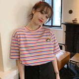 Rainbow Pocket Embroidered Casual Striped Shirt