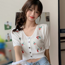 Cherry Embroidered Short Sleeve Shirt