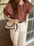 Short Sleeve Elegant Square Collar Blouse Shirt