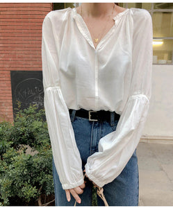 Long Sleeve V-Neck Chic Elegant Blouse Shirt