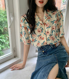Retro Sweet Floral Chiffon Blouse Shirt
