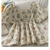 Puff Sleeve Floral Embroidered Shirts