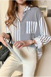 Casual Striped Combination Long Sleeve Blouse Shirt
