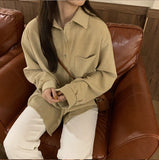 Long Sleeve Loose Turn Down Collar Retro Shirt