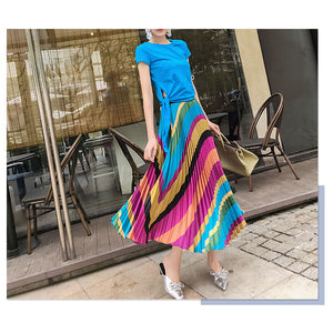 High Waist Elastic Colorful Pleated Skirt