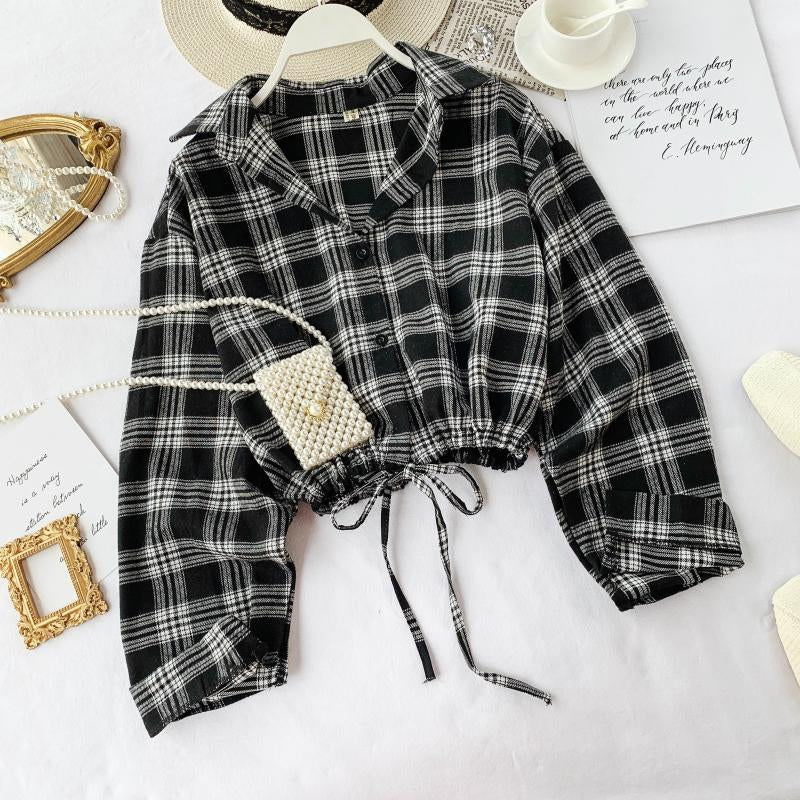 Loose Slim Plaid Style Cropped Blouse