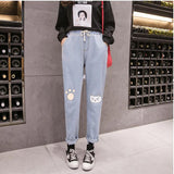High Waist Kawaii Cat Foot Printed Jeans