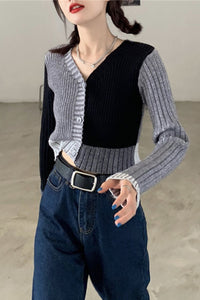 Sexy V-Neck Cropped Slim Cardigan Sweater