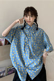 Short Sleeve Little Sun Flowers Printed Blouse Shirt