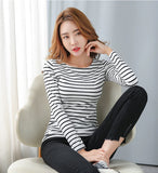 Long Sleeve Basic Striped Stretchy Slim Shirt