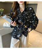 Long Sleeve Stars Planet Printed Office Blouse Shirt