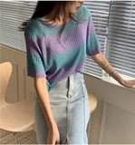 Loose Short Sleeve Striped Shirt