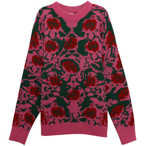 Flowers Pattern Retro Lazy Loose Sweater