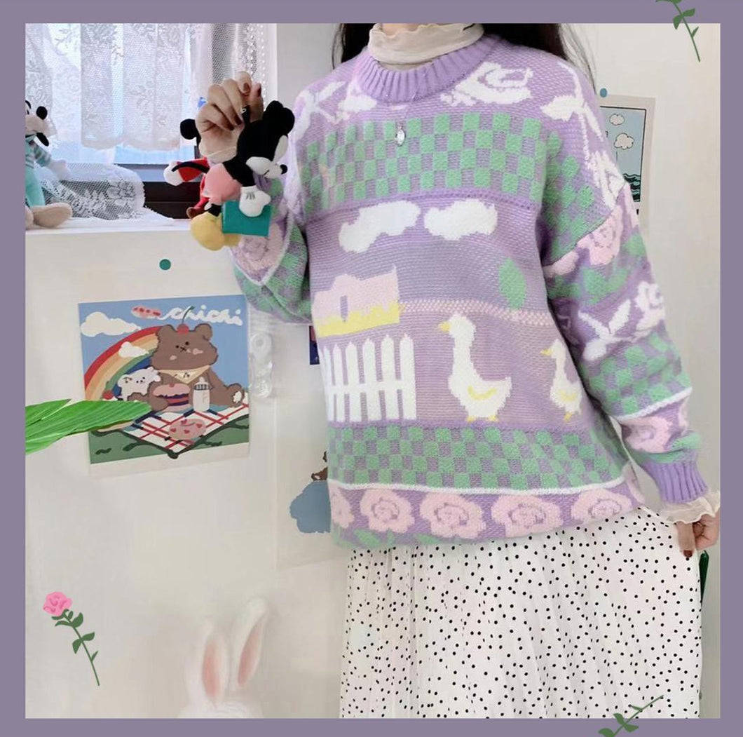 Cute Duck Pattern Pastel Colors Sweater