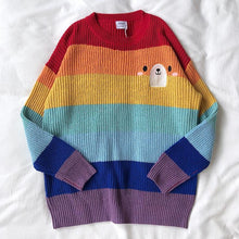 Cartoon Kawaii Pocket Rainbow Striped Sweater