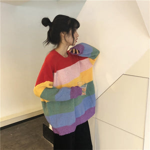 Rainbow Stripe Oversized Sweater