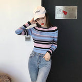 Color Striped Knitted Slim Sweater