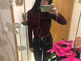 Striped Sexy Turtleneck Long Sleeve Crop Top
