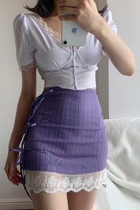 Retro Lace Stitching Strappy Slim Skirt