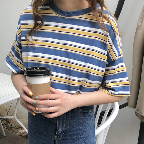 Loose Short Sleeve Striped Casual Shirt