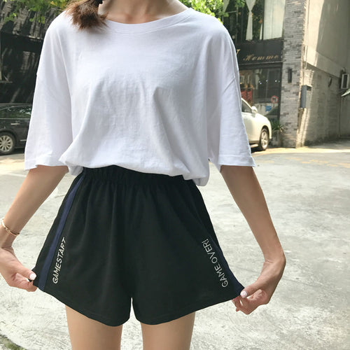 Game Start Game Over Letter Side Embroidery Short