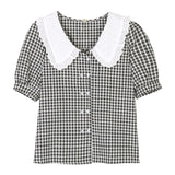 Plaid Pattern Retro Peter Pan Collar Blouse Shirt