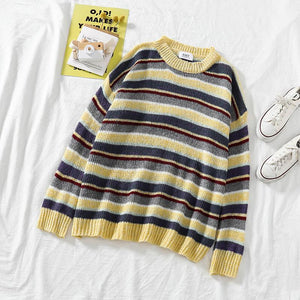 Vintage Rainbow Striped Knitted Sweater