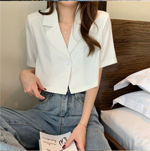 Short Sleeve Cropped Office Blouse Shirt