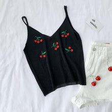 Knitted Cherry Embroidered Crop Top