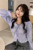 Long Sleeve Front Tie Square Collar Blouse Shirt