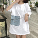 Loose Oversize with Denim Chain Pocket Shirt