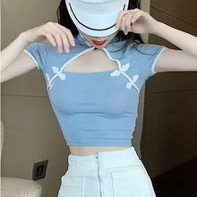 Chinese Style Sexy Hollow Out Cropped Shirt