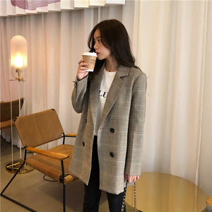 Double Breasted Casual Plaid Coat