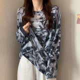 Long Sleeve Tie Dye Semi Transparent Shirts
