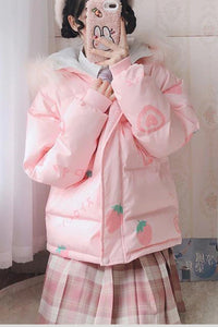 Cute Strawberry Loose Thick Jacket Coat