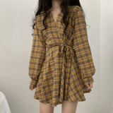 Long Sleeve Cute Bow Plaid Midi Elegant DressLong Sleeve Cute Bow Plaid Midi Elegant Dress