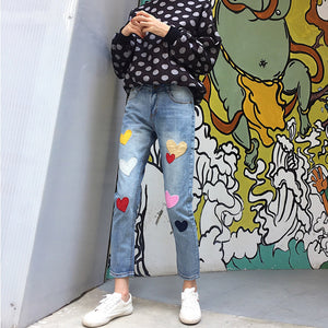 Love Heart Embroidery Jeans