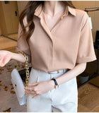 Short Sleeve Elegant Style Office Blouse Shirts
