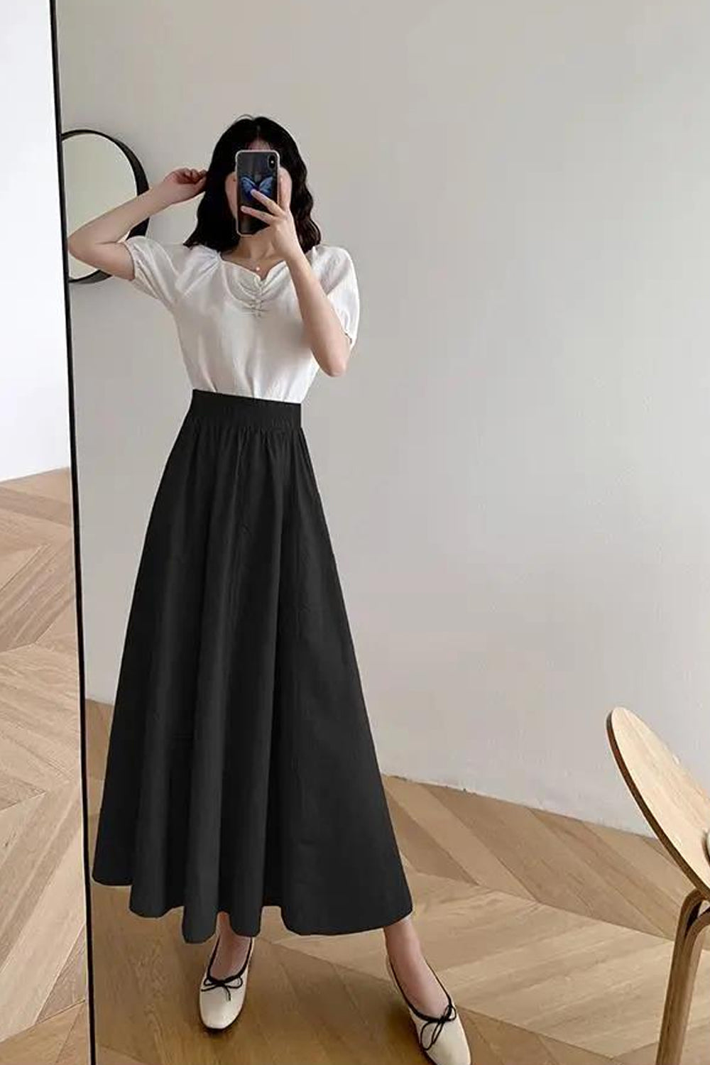 High Waist Long Solid Midi Skirts