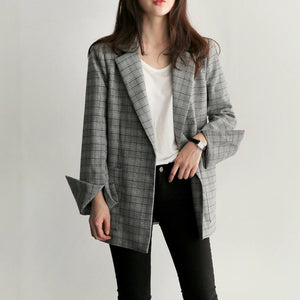 Grey Plaid Bow Sashes Split Blazer Jacket