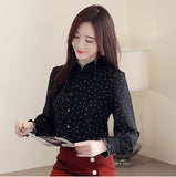 Dot Pattern Stand Neck Chiffon Blouse Shirt
