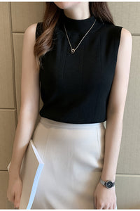 Solid High Neck Sleeveless Tops