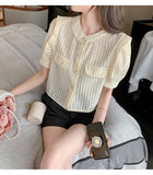 Short Sleeve Pearl Beading Cute Shirt
