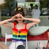 Cute Rainbow Striped Knitted Crop Tops