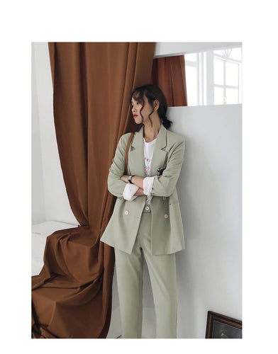 Double Breasted Blazer Jacket & Pencil Pants Set