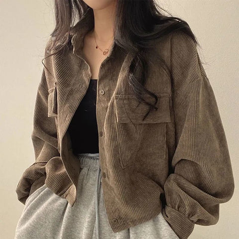 Vintage Solid Cropped Corduroy Jackets