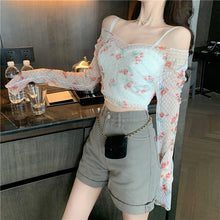 Long Sleeve Florals Printed Transparent Cropped Blouse