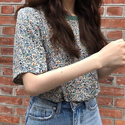 Floral Pattern Casual O-Neck T-Shirt