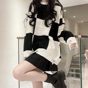 Cute Plaid Knitted Sweater